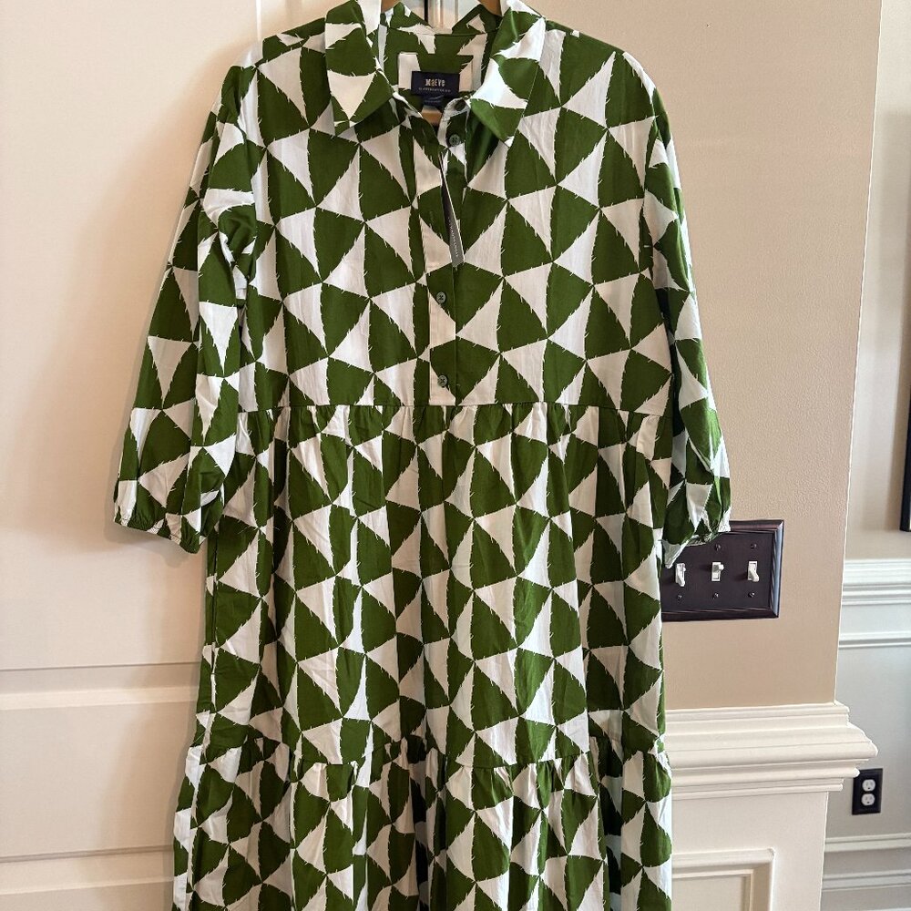 Bettina Tiered Shirt Dress by Maeve - Green & White Triangles